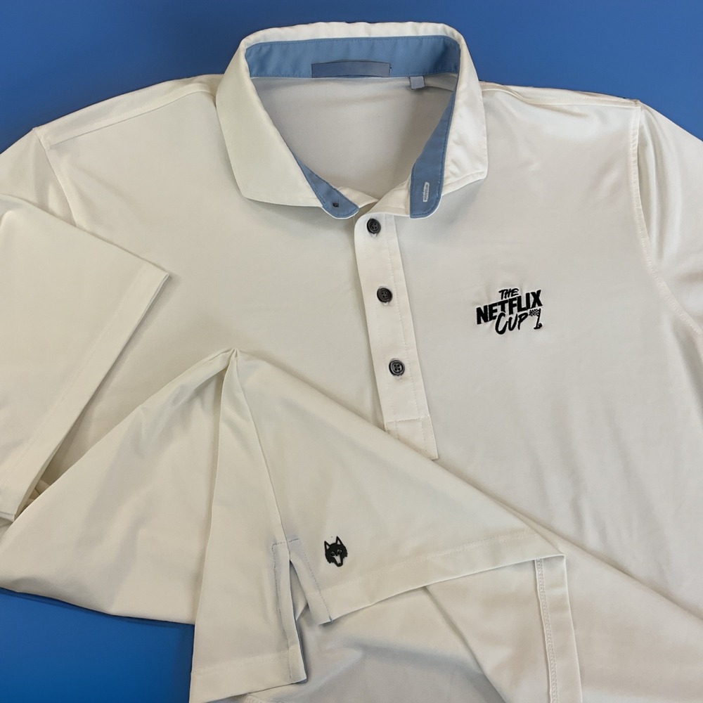 Greyson Tala Polo Shirt Men XL Arctic White Golf Stretch Performance Netflix Cup